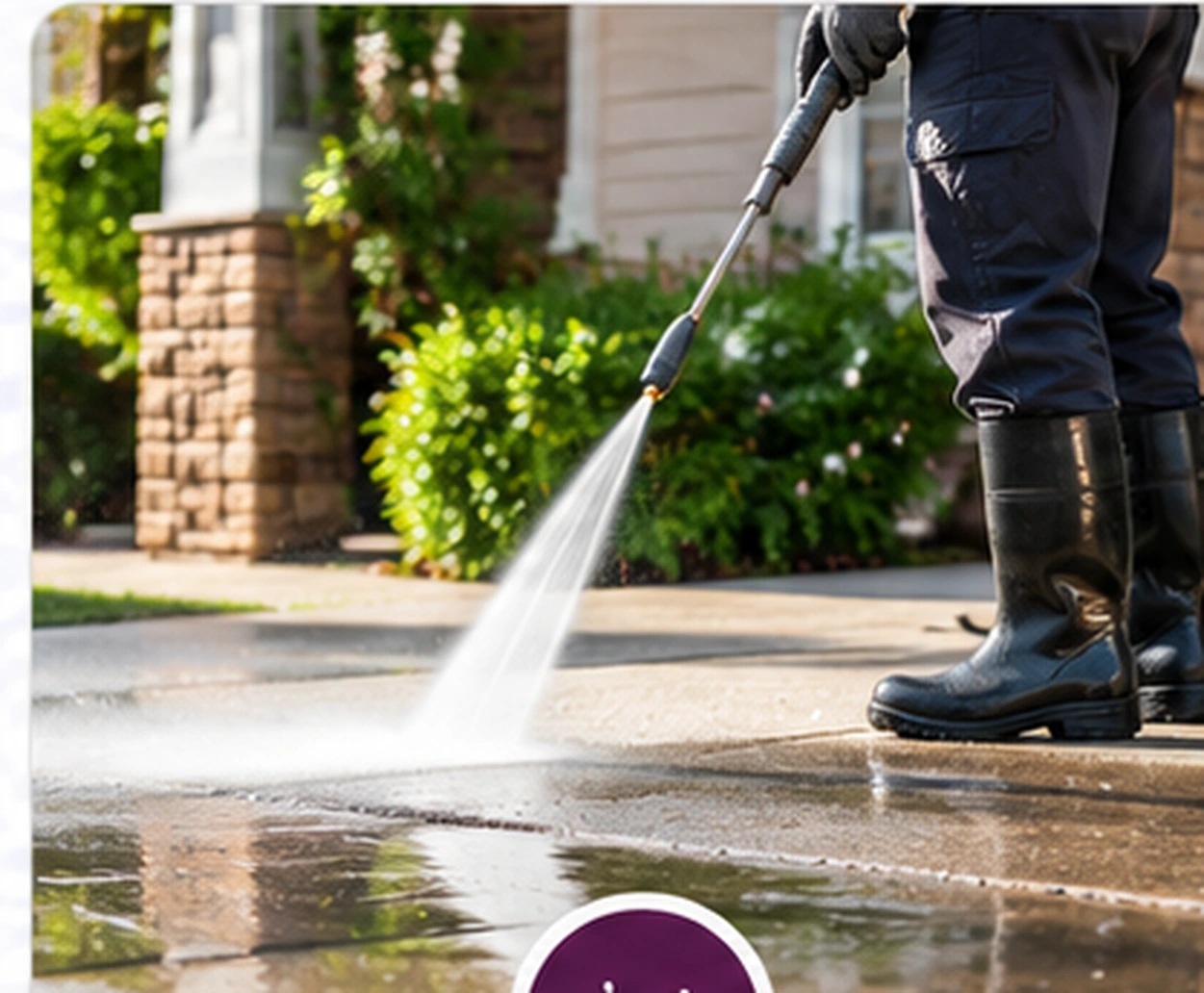 Exterior cleaning professional pressure washing a home